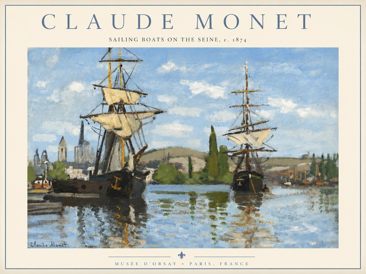 Monet Sailing Boats on the Seine No4 - Affiche