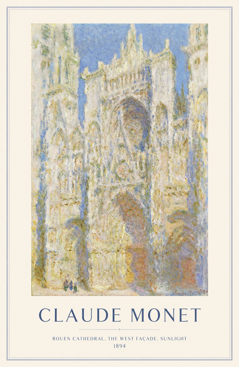 Monet Rouen Cathedral, the West Façade, Sunlight No1 - Affiche