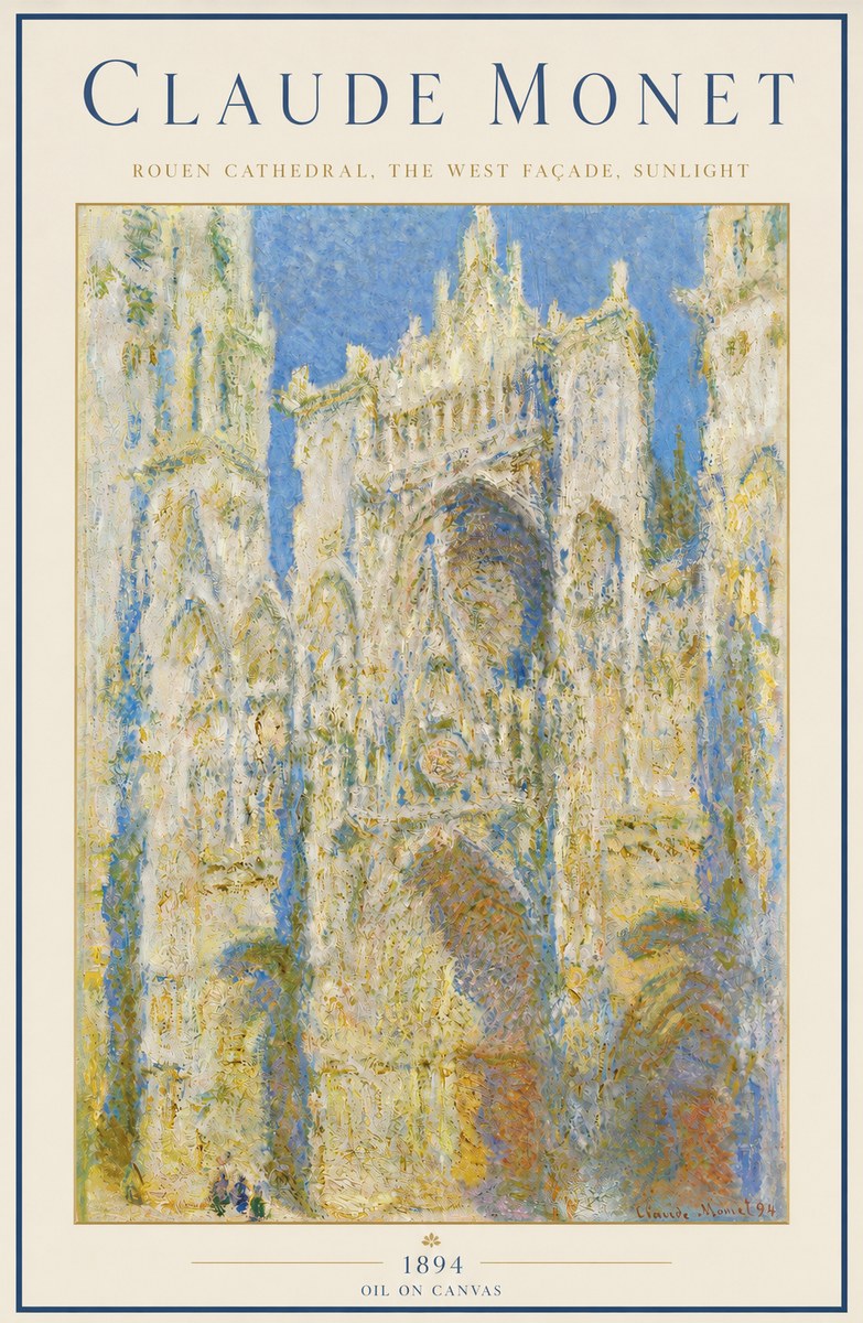 Monet Rouen Cathedral, the West Façade, Sunlight No3 - Affiche