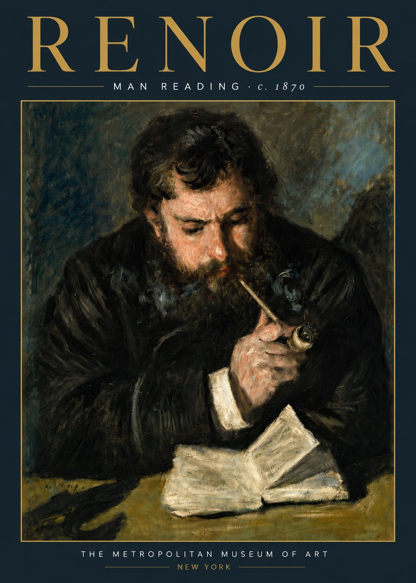 Renoir Man Reading No5 - Affiche