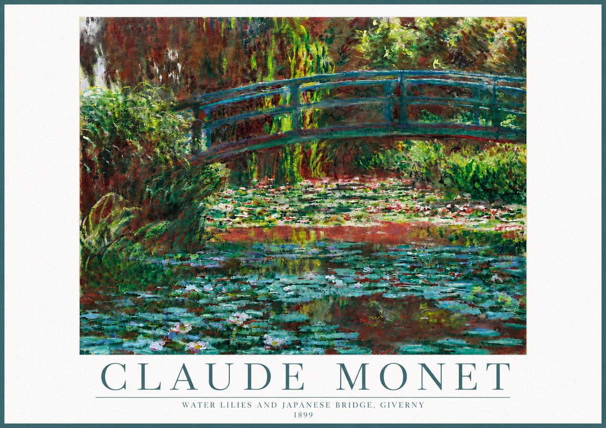 Monet Water Lilies and Japanese Bridge, Giverny No5 - Affiche