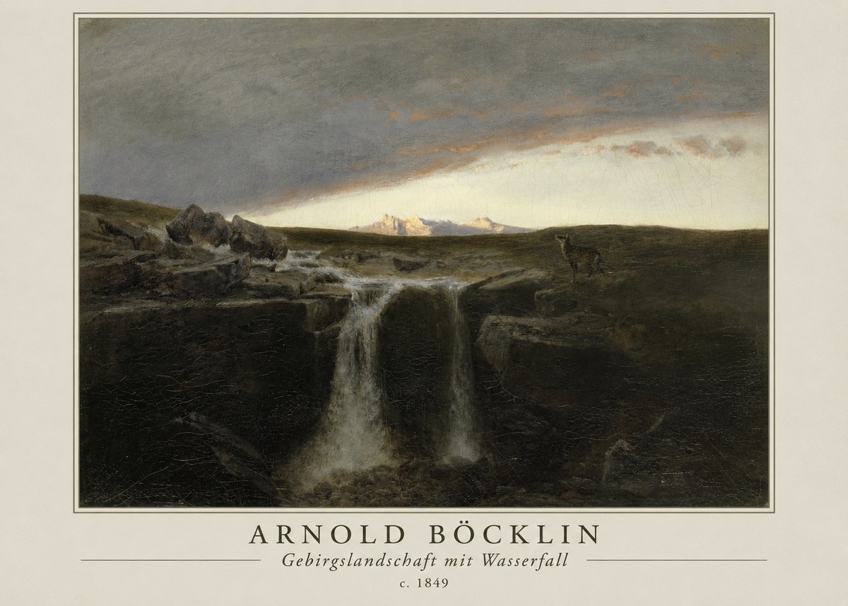 Arnold Böcklin Gebirgslandschaft Mit Wasserfall No1 - Affiche