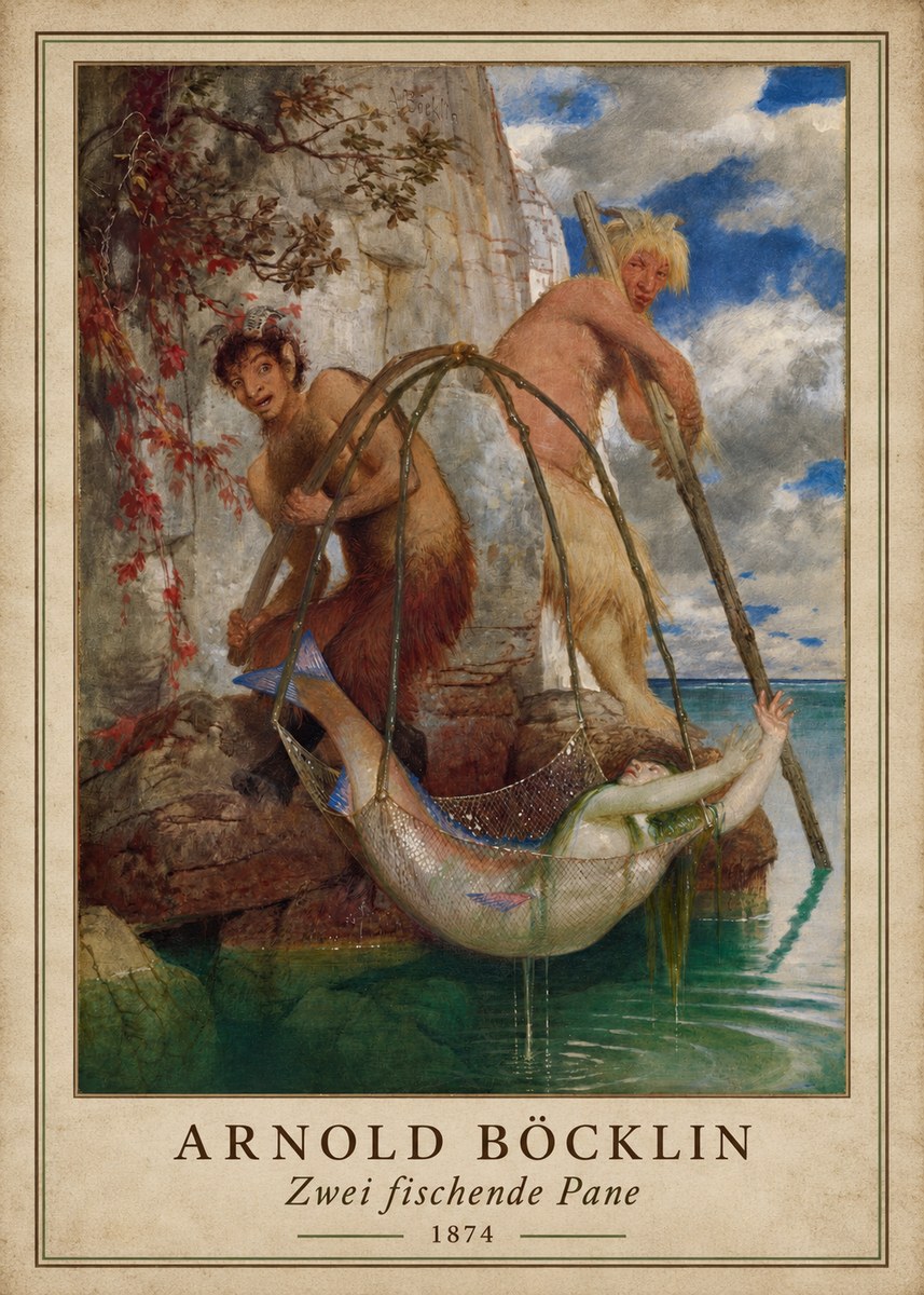 Arnold Böcklin Zwei Fischende Pane No1 - Affiche