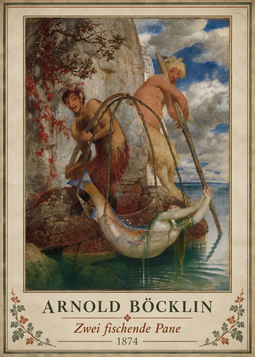 Arnold Böcklin Zwei Fischende Pane No3 - Affiche
