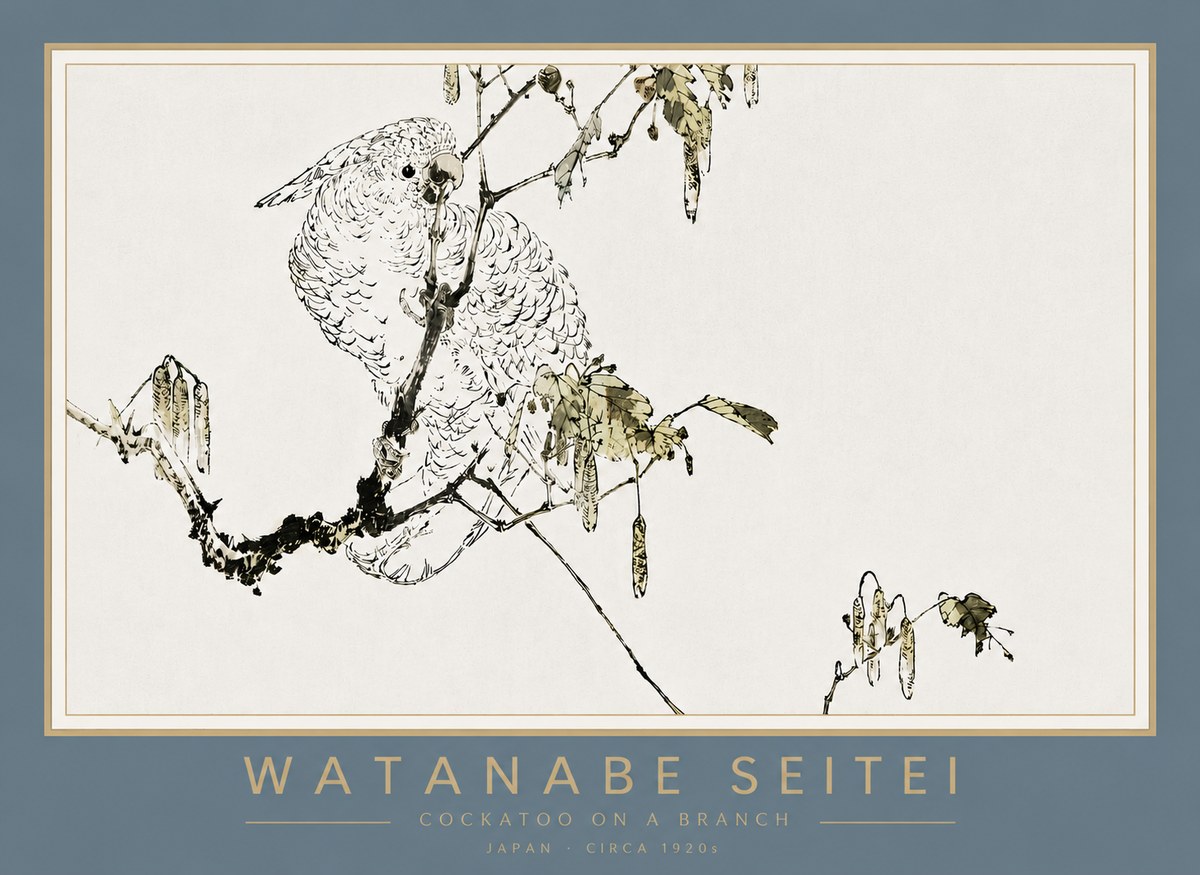 Watanabe Seitei Cockatoo on a Branch No4 - Affiche