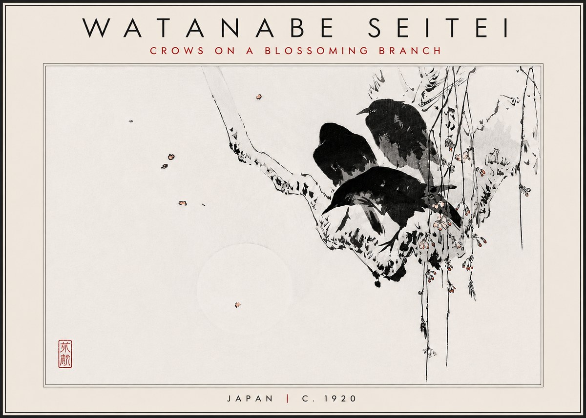 Watanabe Seitei Crows on a Blossoming Branch No5 - Affiche