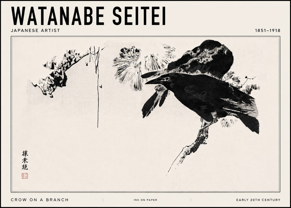 Watanabe Seitei Crow on a Branch No3 - Affiche