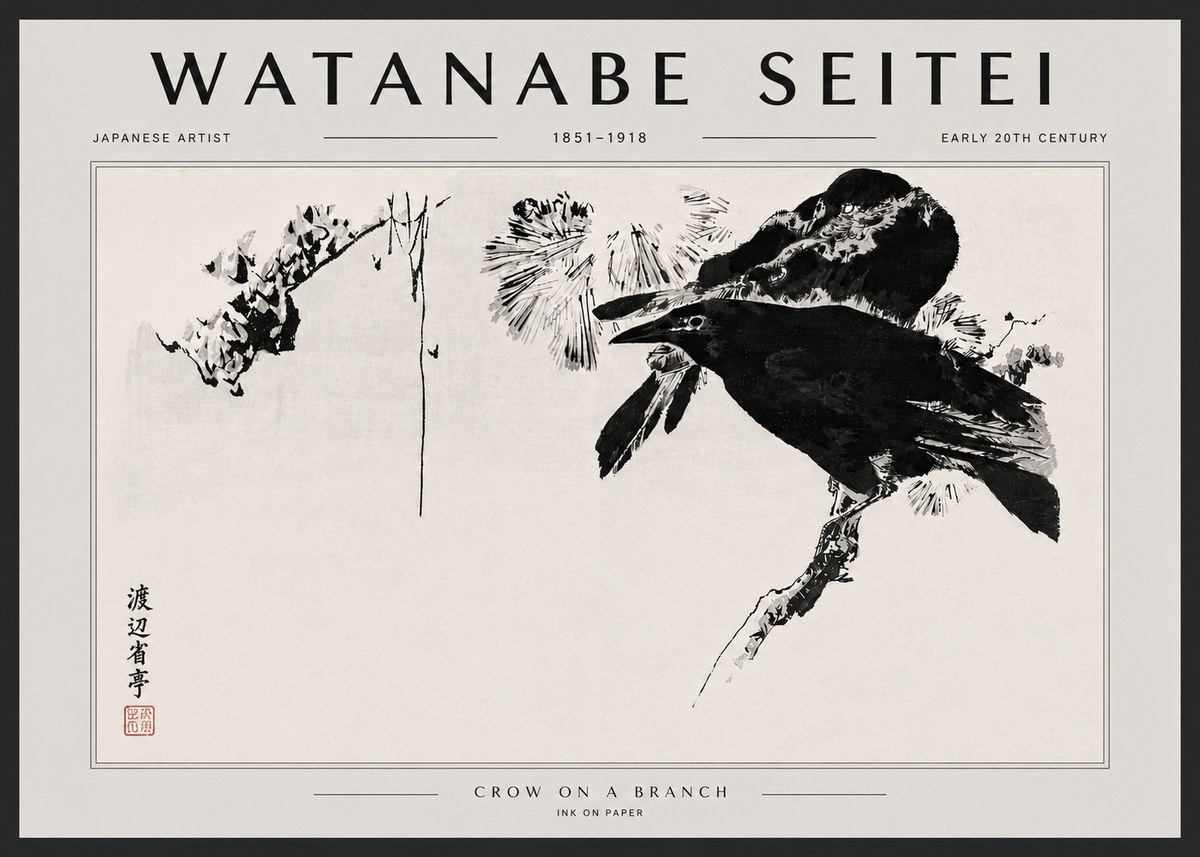 Watanabe Seitei Crow on a Branch No5 - Affiche