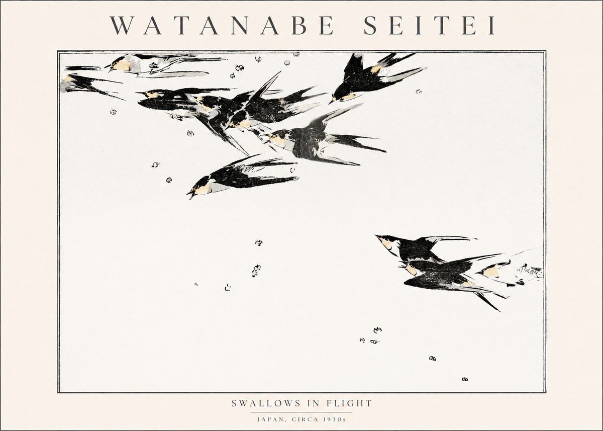Watanabe Seitei Swallows in Flight No1 - Affiche