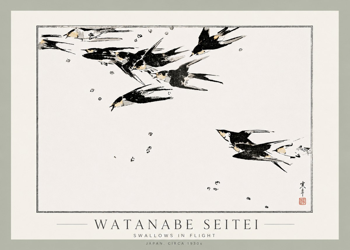 Watanabe Seitei Swallows in Flight No3 - Affiche