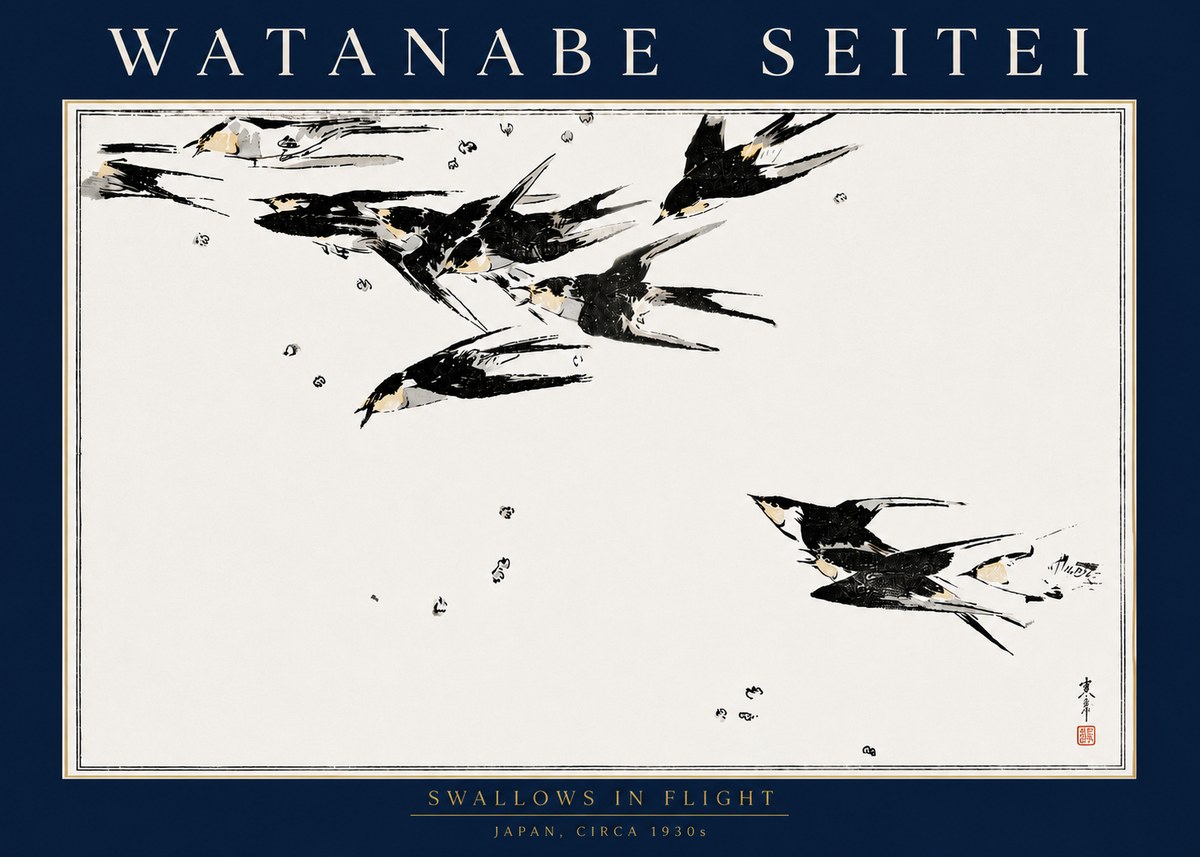 Watanabe Seitei Swallows in Flight No4 - Affiche