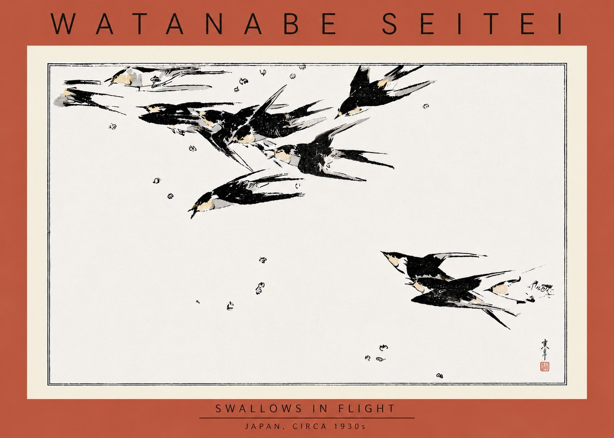 Watanabe Seitei Swallows in Flight No5 - Affiche