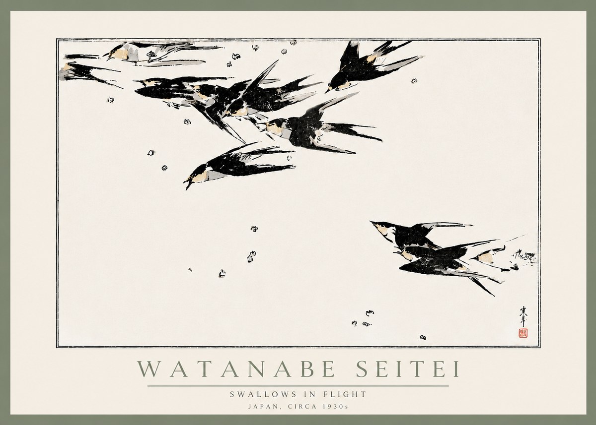 Watanabe Seitei Swallows in Flight No6 - Affiche