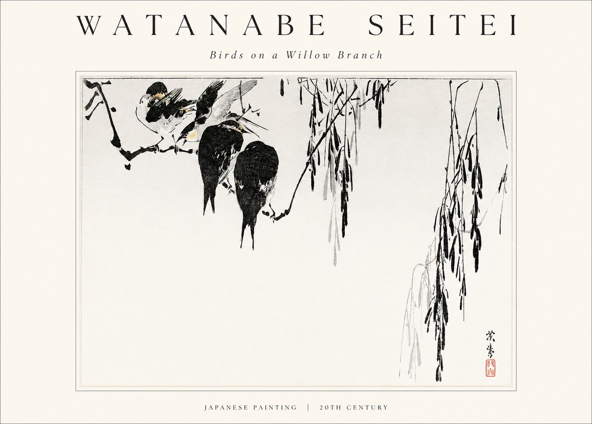 Watanabe Seitei Birds on a Willow Branch No1 - Affiche