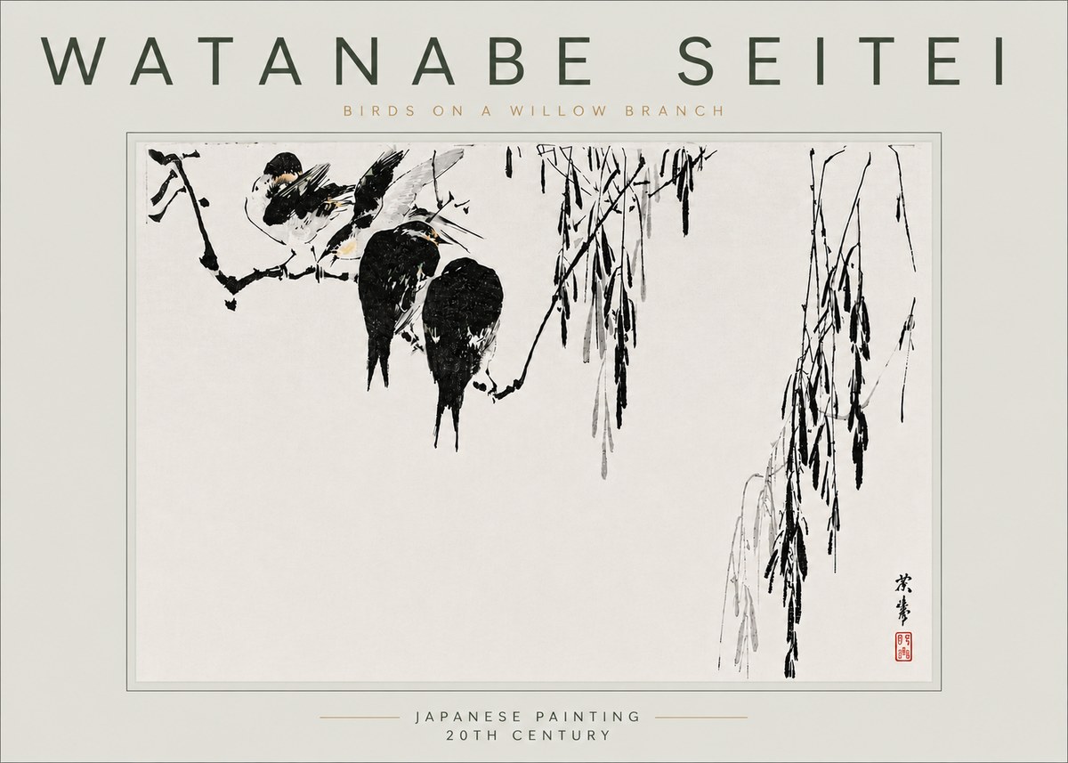 Watanabe Seitei Birds on a Willow Branch No6 - Affiche