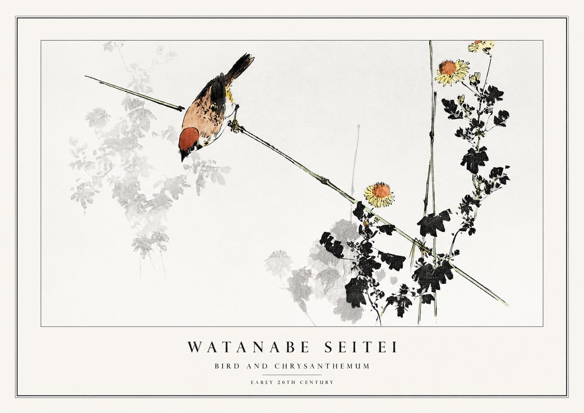 Watanabe Seitei Bird and Chrysanthemum No1 - Affiche