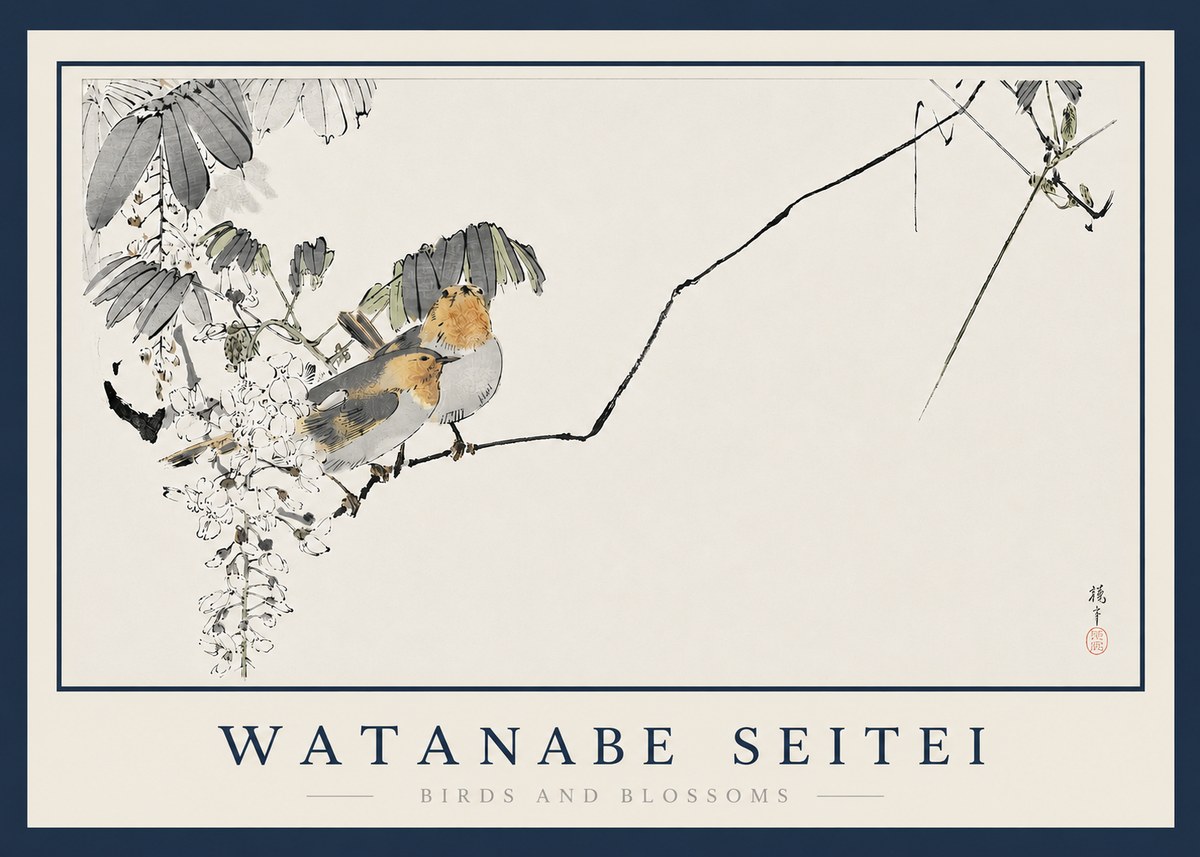 Watanabe Seitei Birds and Blossoms No3 - Affiche