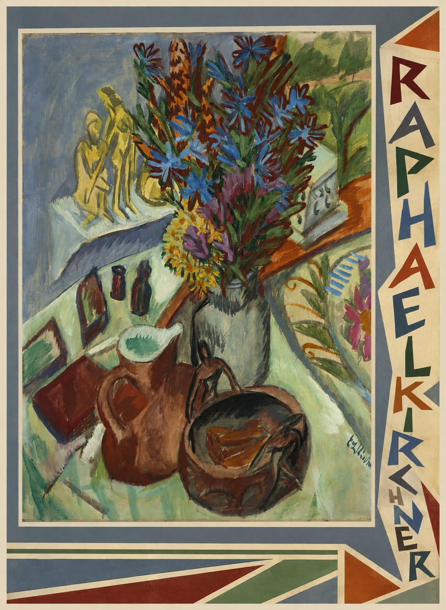 Raphael Kirchner Still Life with Blue Flowers and Figurines No2 - Affiche