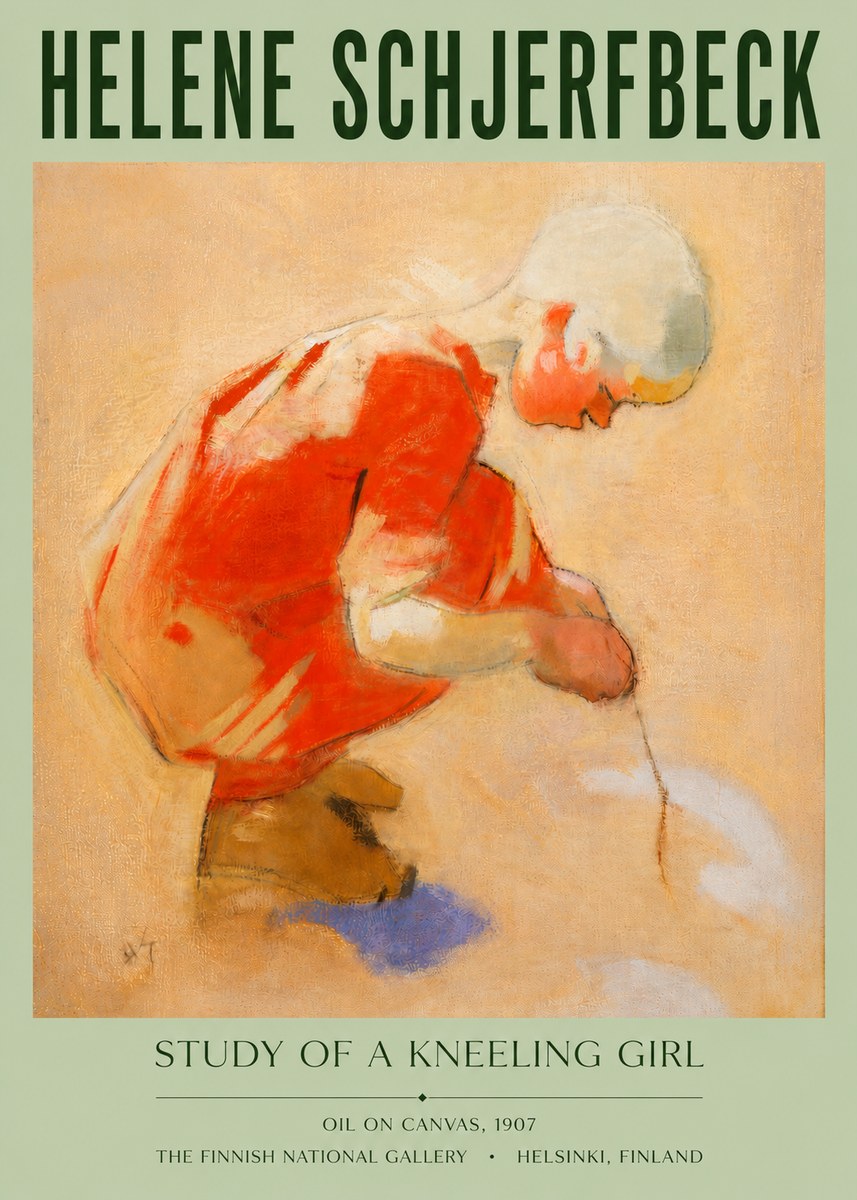 Helene Schjerfbeck Study of a Kneeling Girl No4 - Affiche