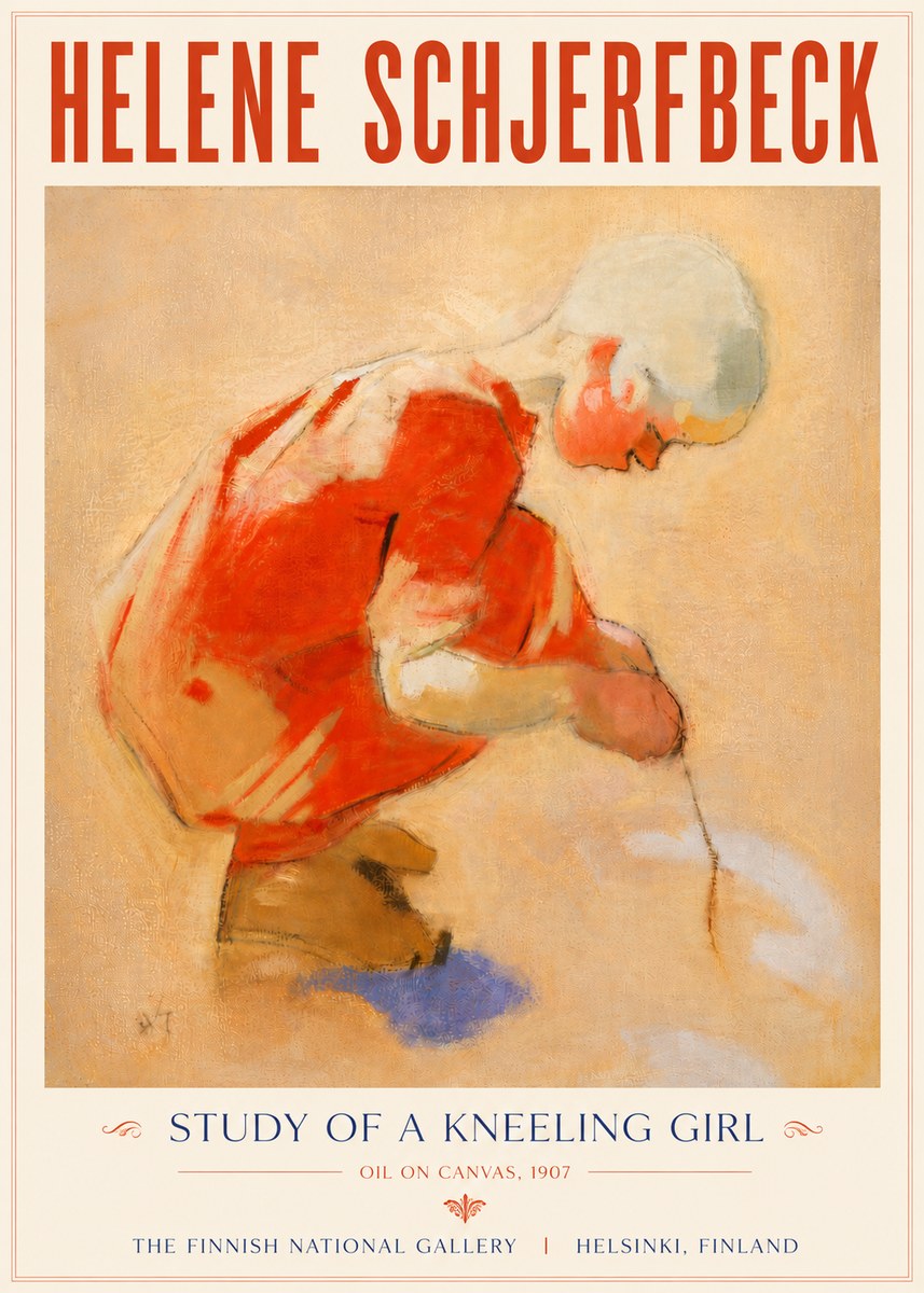 Helene Schjerfbeck Study of a Kneeling Girl No5 - Affiche