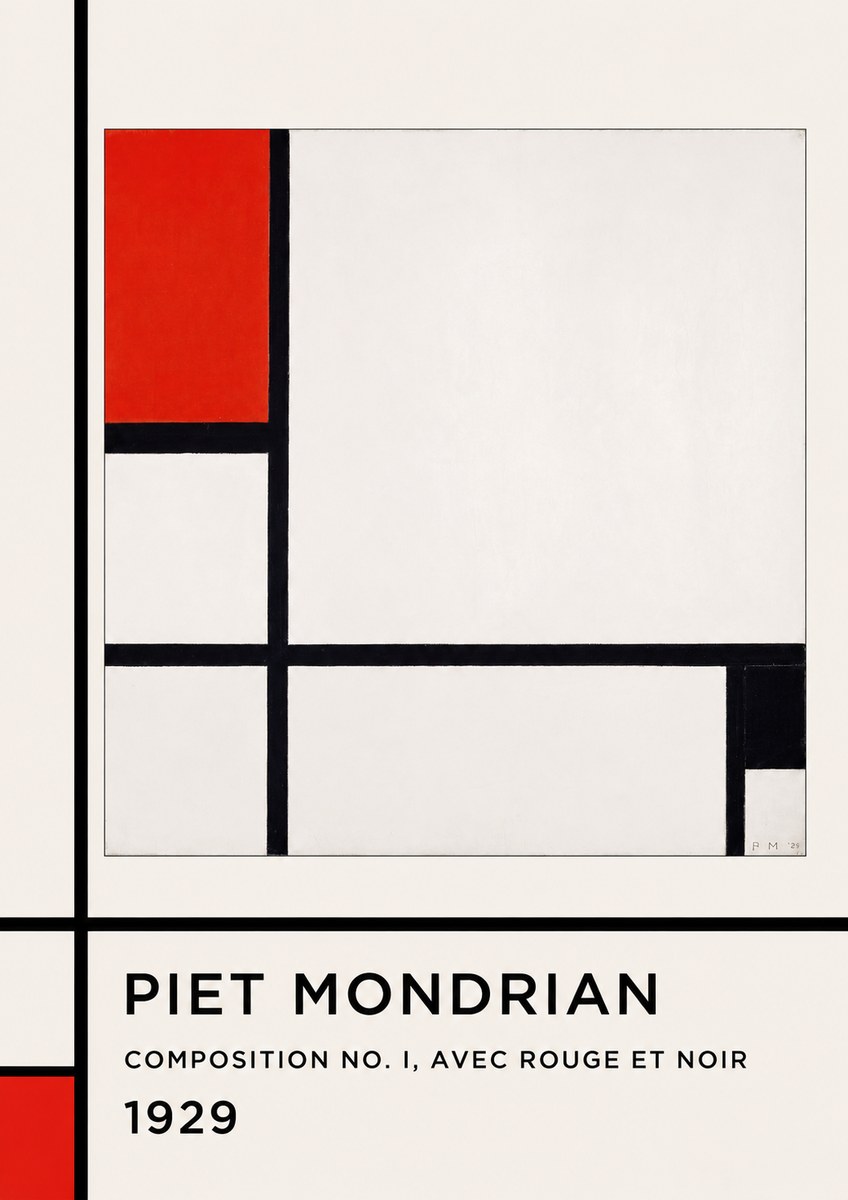 Piet Mondrian Composition No. I, Avec Rouge Et Noir No1 - Affiche