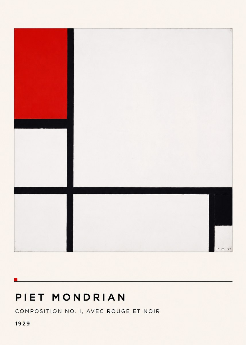 Piet Mondrian Composition No. I, Avec Rouge Et Noir No4 - Affiche