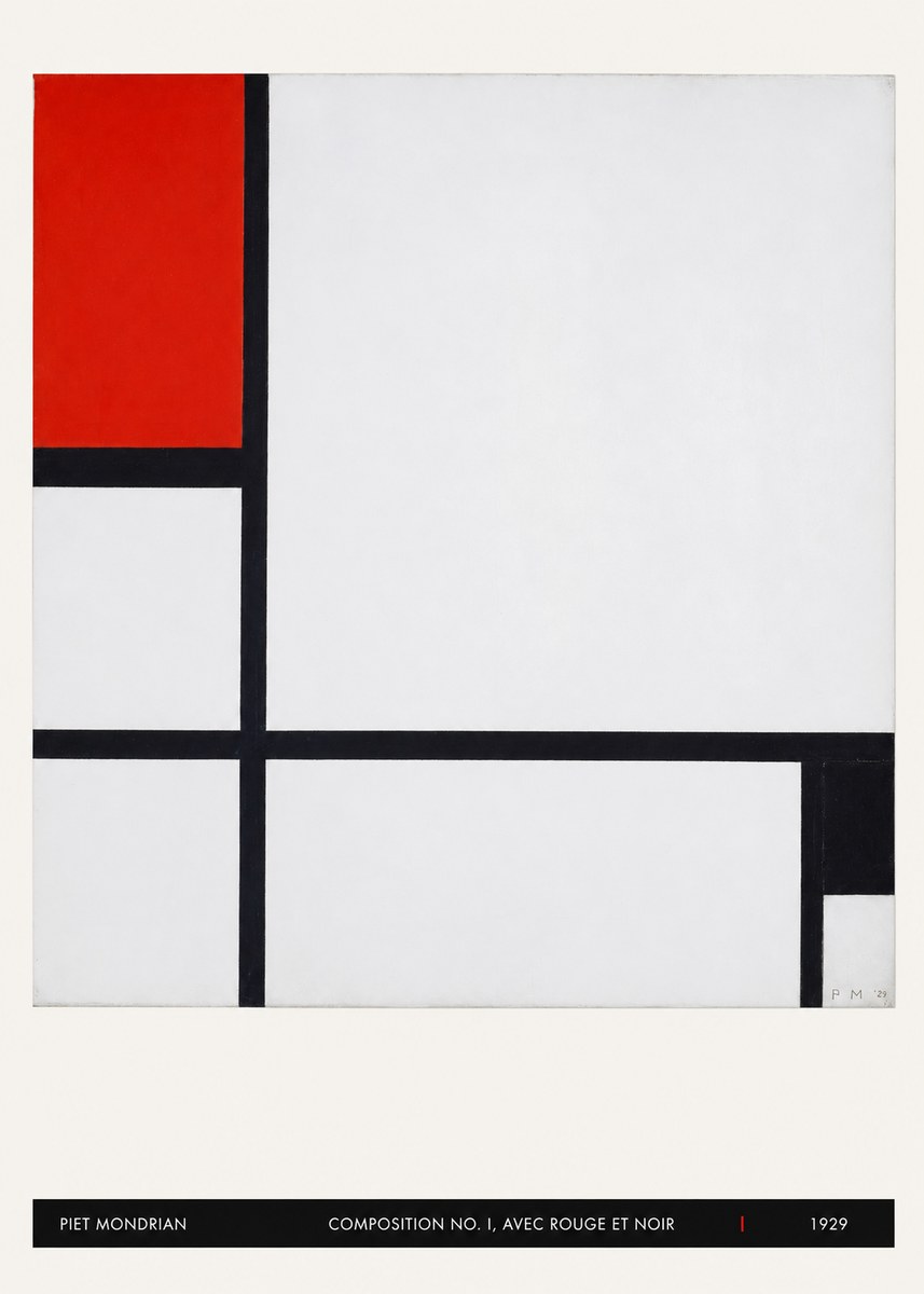 Piet Mondrian Composition No. I, Avec Rouge Et Noir No5 - Affiche