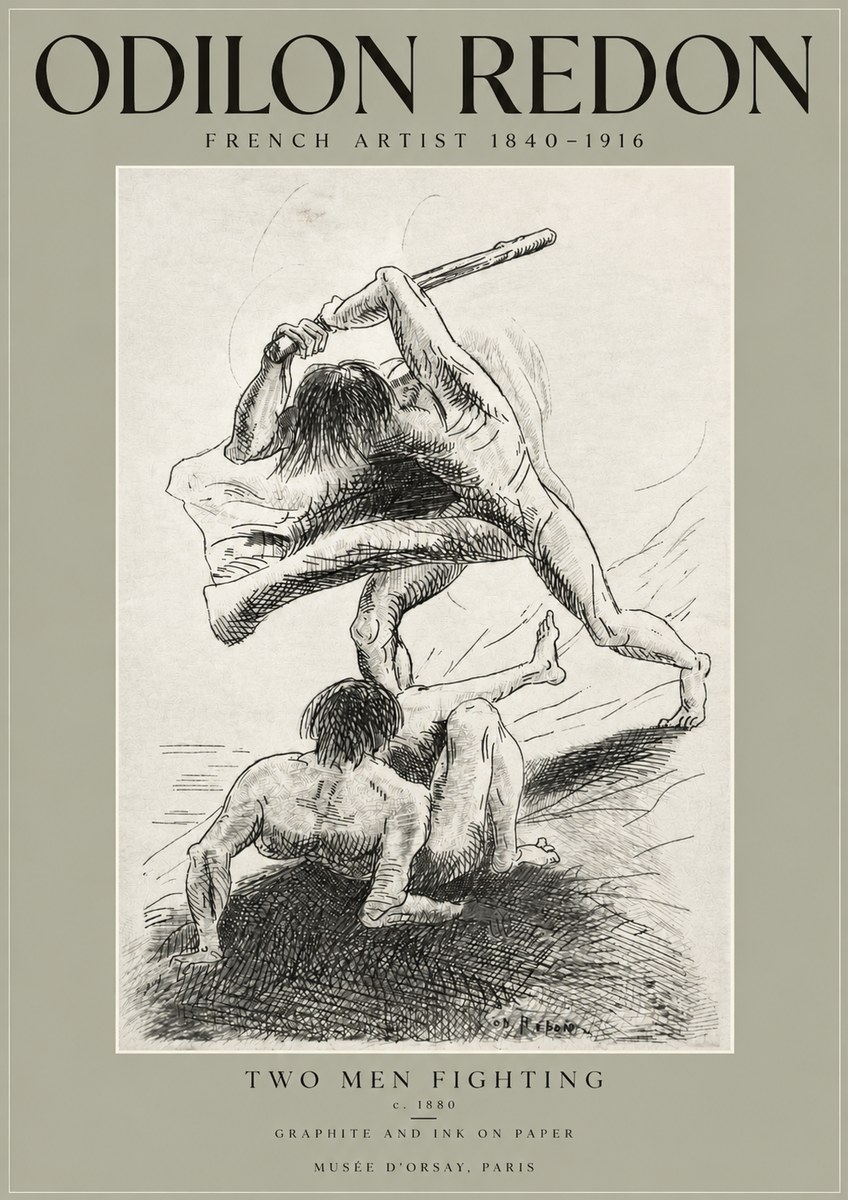 Odilon Redon Two Men Fighting No3 - Affiche