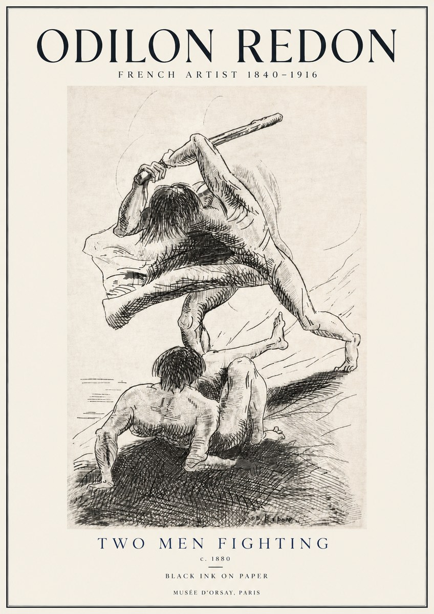 Odilon Redon Two Men Fighting No4 - Affiche