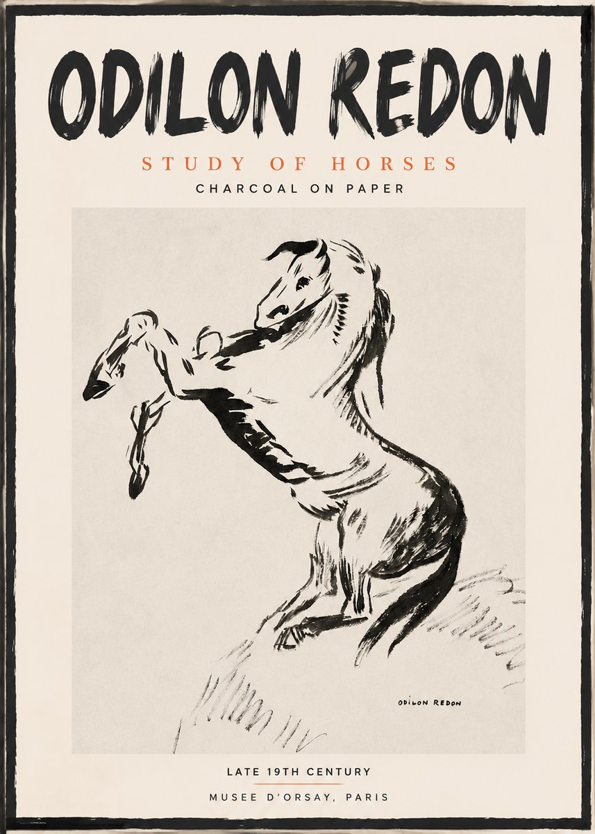 Odilon Redon Study of Horses No2 - Affiche