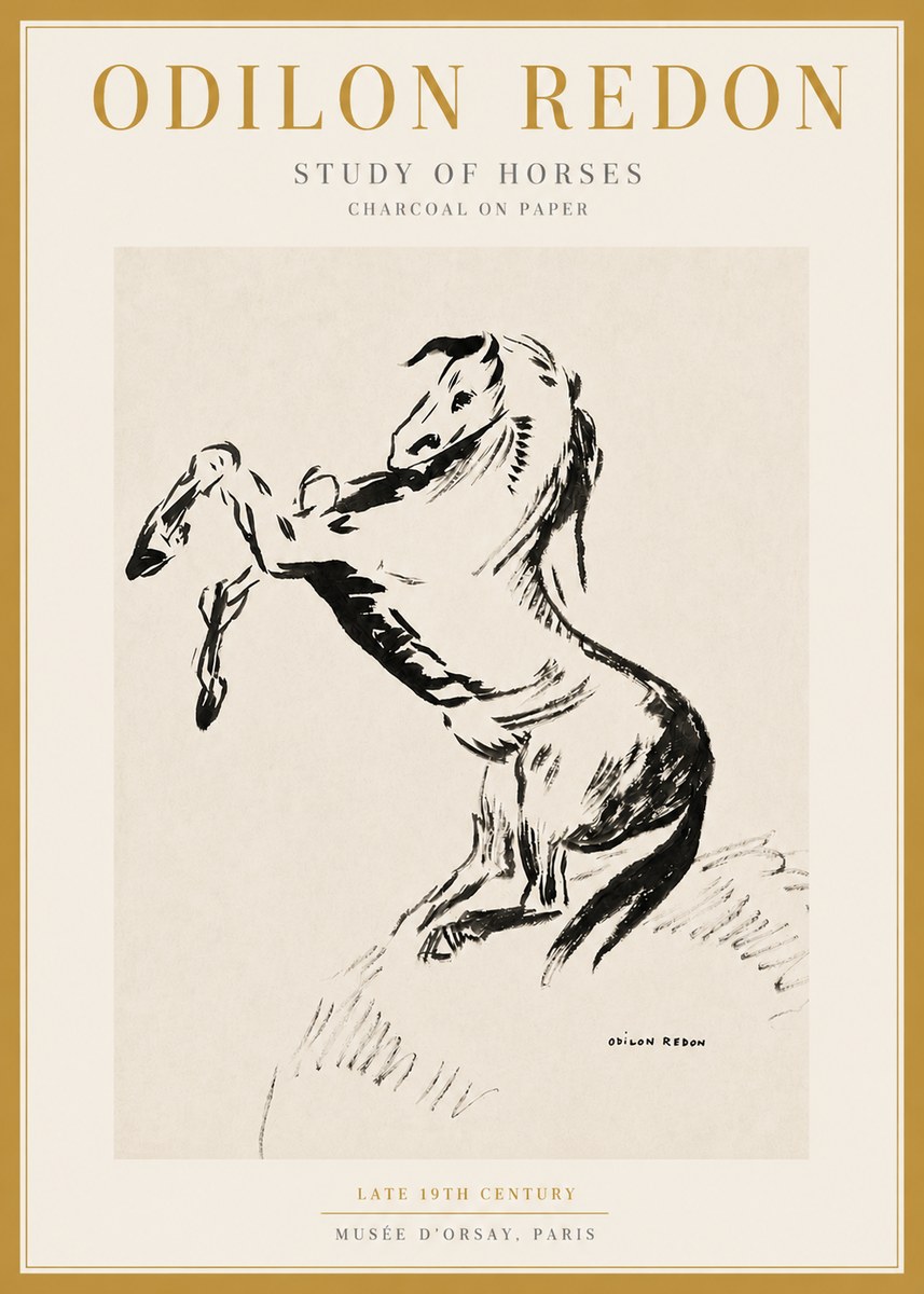 Odilon Redon Study of Horses No3 - Affiche