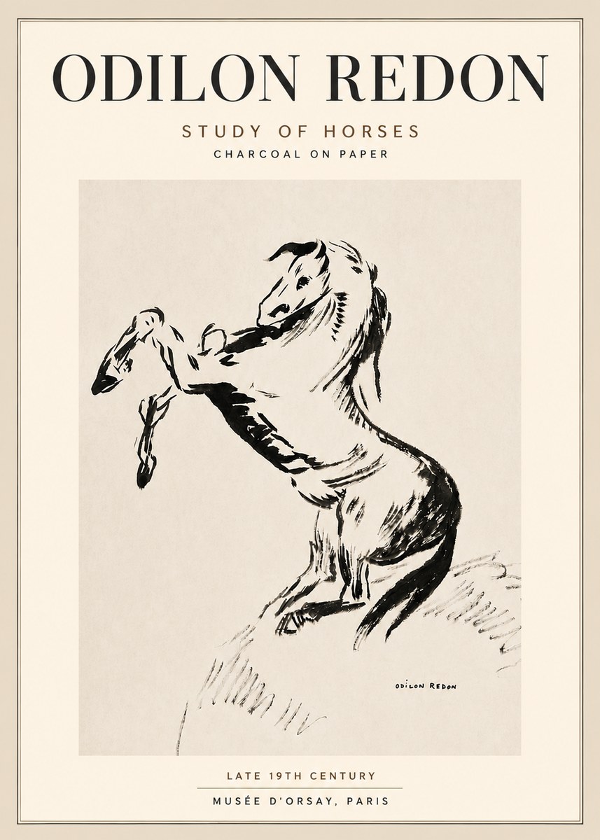 Odilon Redon Study of Horses No5 - Affiche