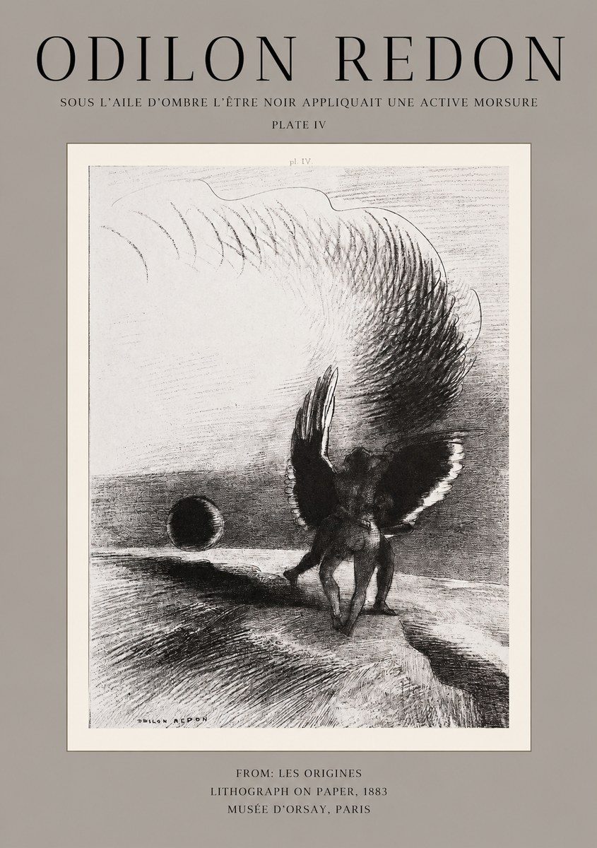 Odilon Redon Sous L'aile D'ombre L'être Noir Appliquait Une Active Morsure Plate Iv No1 - Affiche
