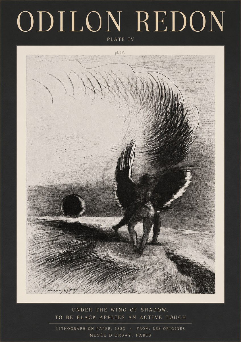 Odilon Redon Sous L'aile D'ombre L'être Noir Appliquait Une Active Morsure Plate Iv No3 - Affiche