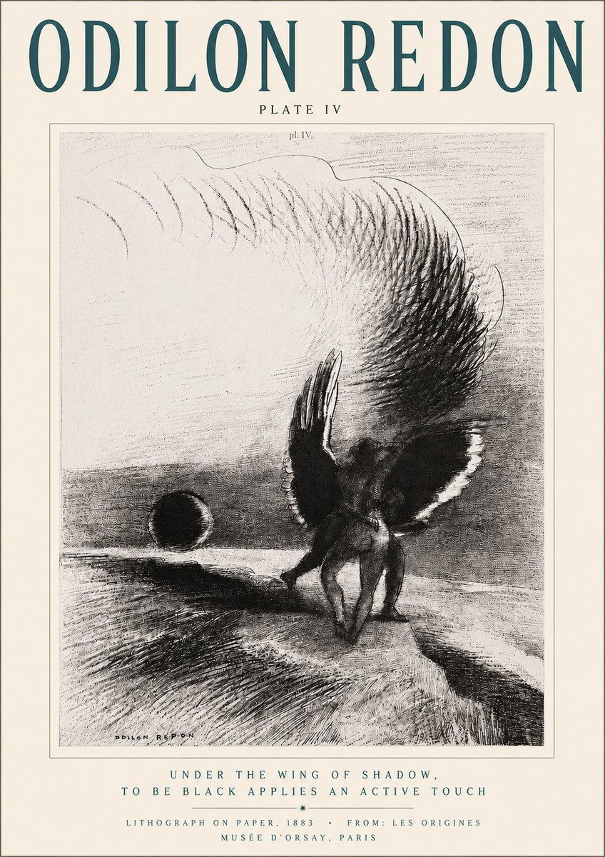 Odilon Redon Sous L'aile D'ombre L'être Noir Appliquait Une Active Morsure Plate Iv No4 - Affiche