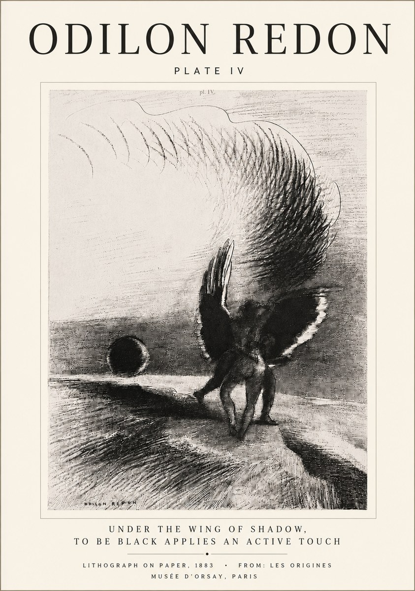 Odilon Redon Sous L'aile D'ombre L'être Noir Appliquait Une Active Morsure Plate Iv No5 - Affiche