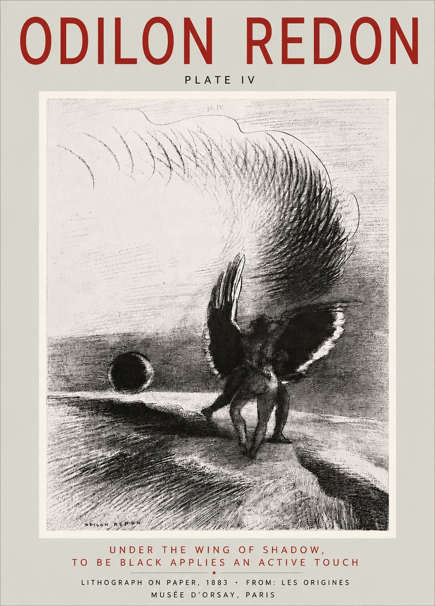 Odilon Redon Sous L'aile D'ombre L'être Noir Appliquait Une Active Morsure Plate Iv No6 - Affiche