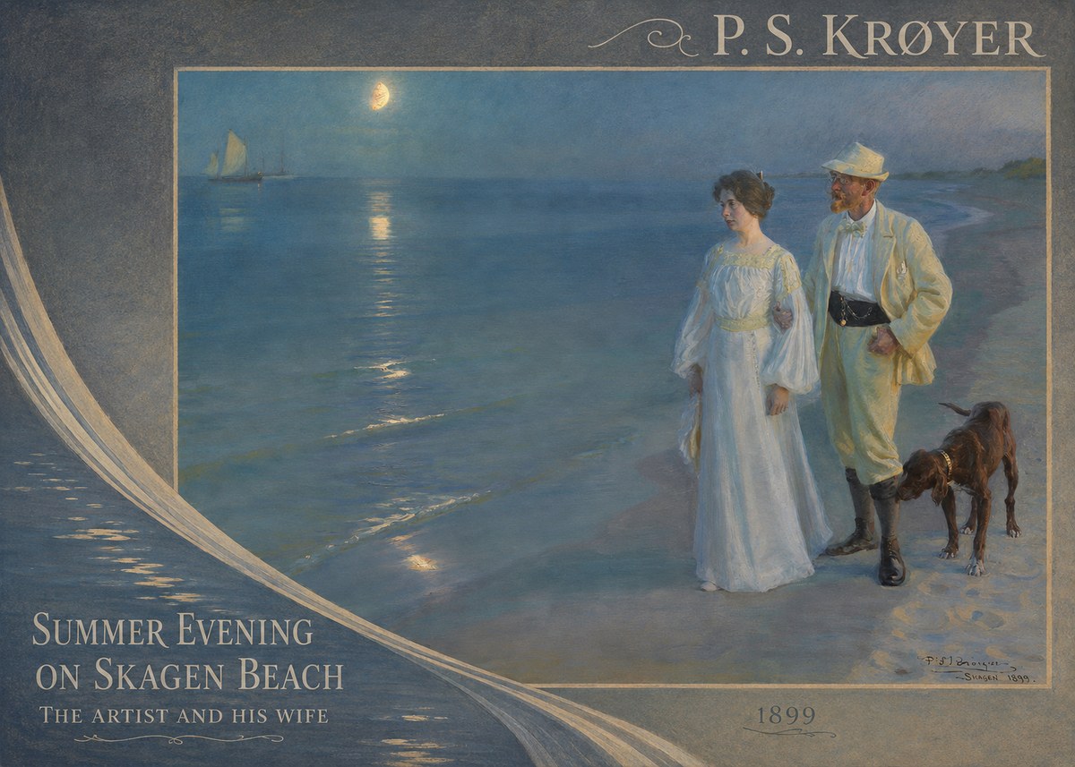 P.S. Krøyer Summer Evening on Skagen Beach — the Artist and His Wife No4 - Affiche