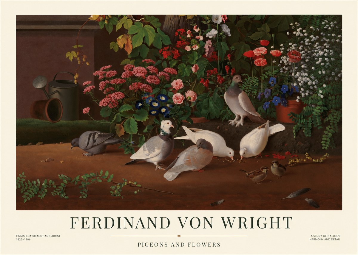 Ferdinand von Wright Pigeons and Flowers No1 - Affiche