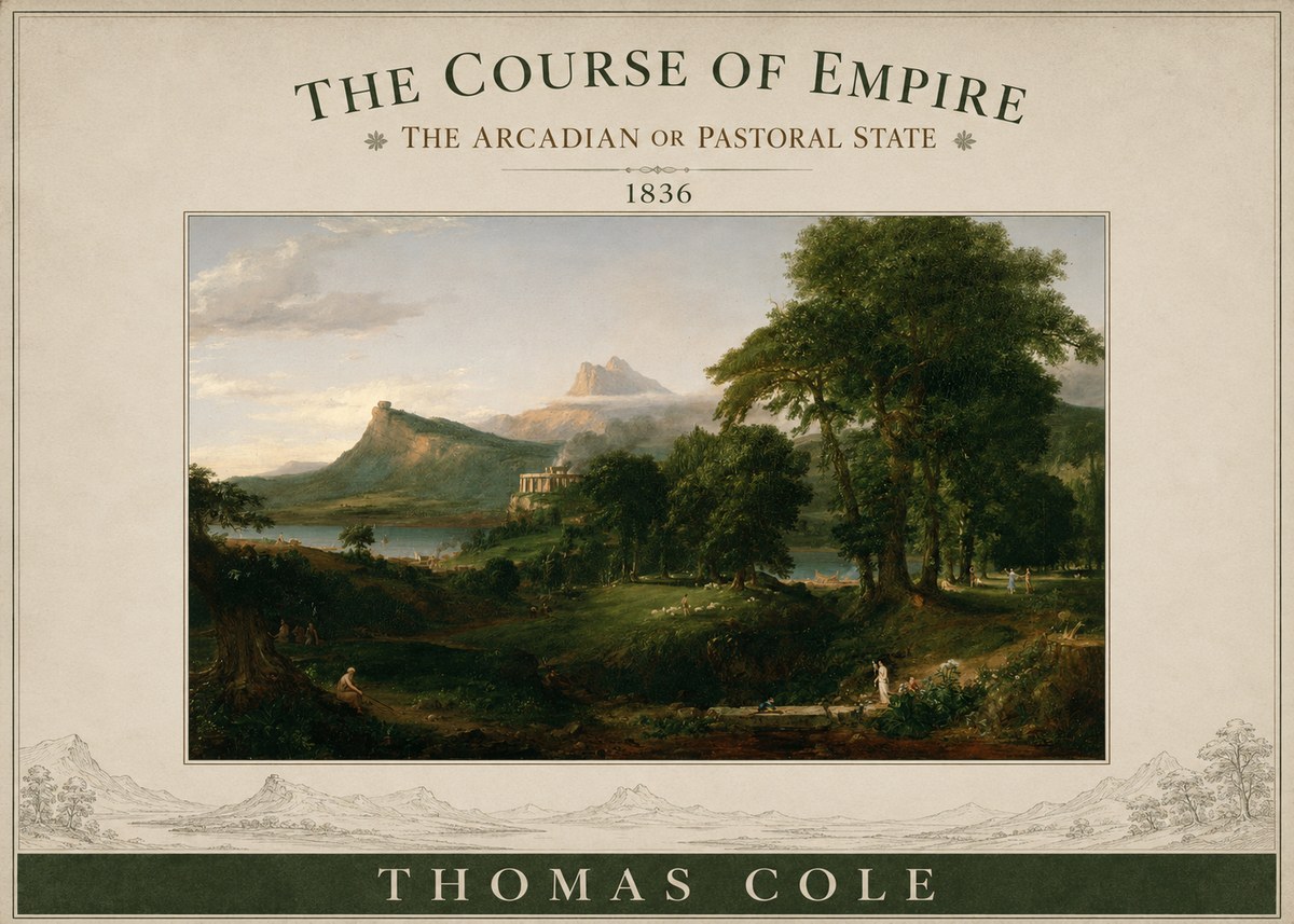 Thomas Cole The Course of Empire - the Arcadian or Pastoral State No3 - Affiche