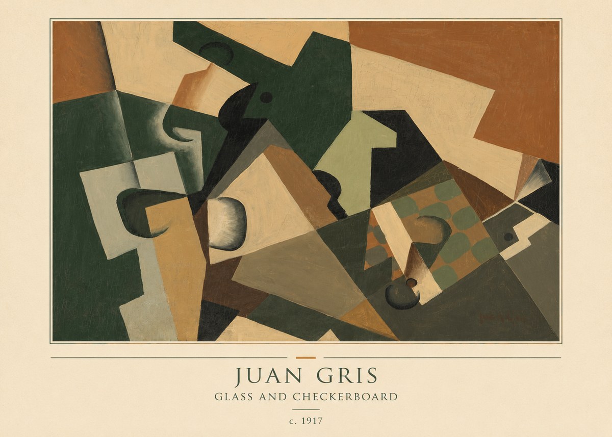 Juan Gris Glass and Checkerboard No4 - Affiche