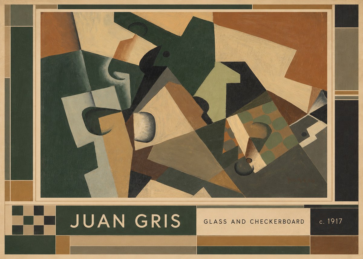 Juan Gris Glass and Checkerboard No6 - Affiche