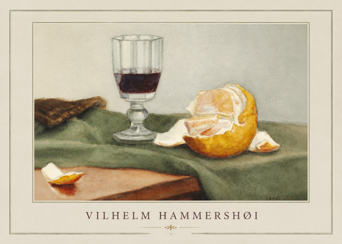 Vilhelm Hammershøi Still Life with Wine Glass and Orange No2 - Affiche