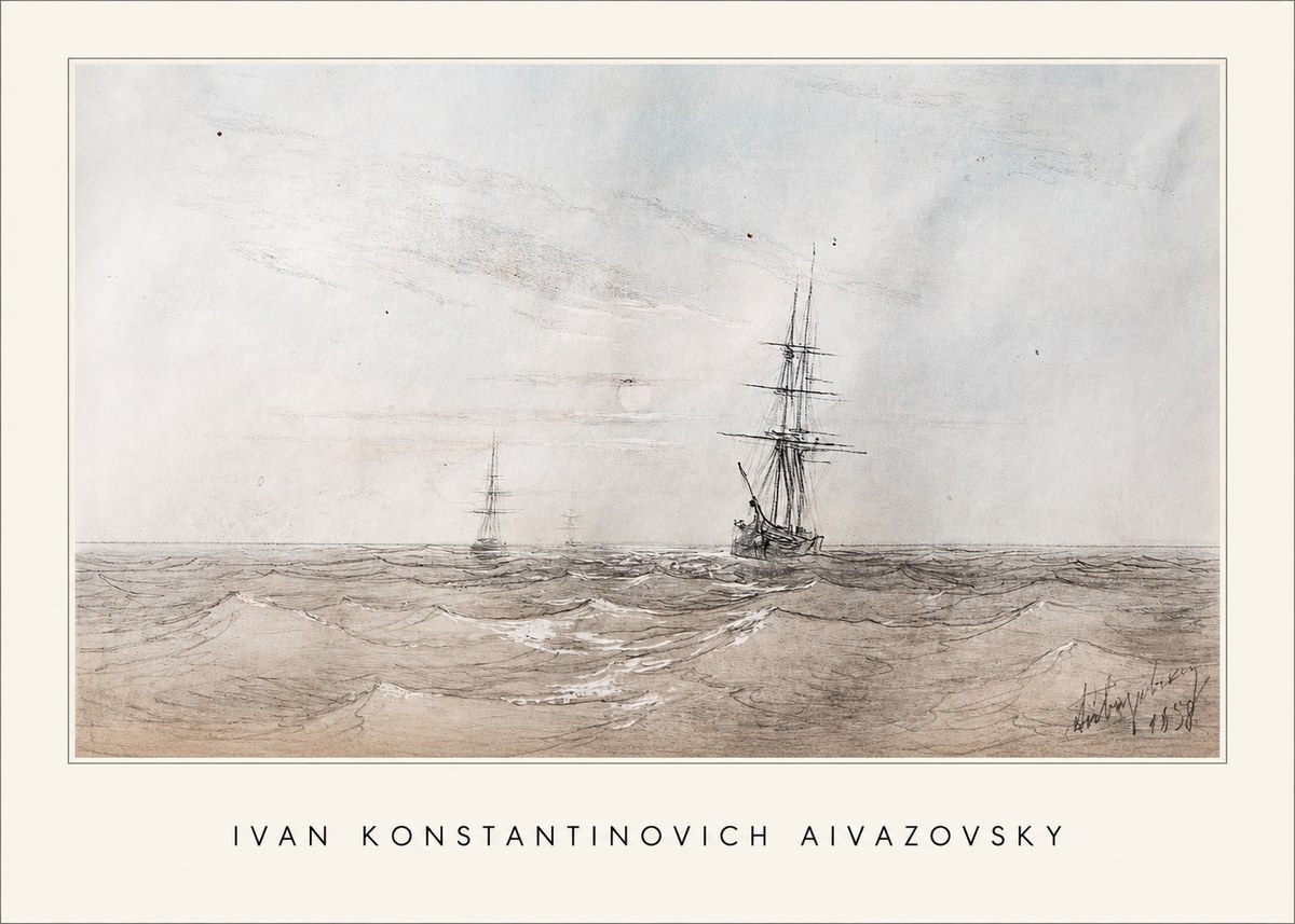 Ivan Konstantinovich Aivazovsky Two Sailing Ships at Sea No1 - Affiche