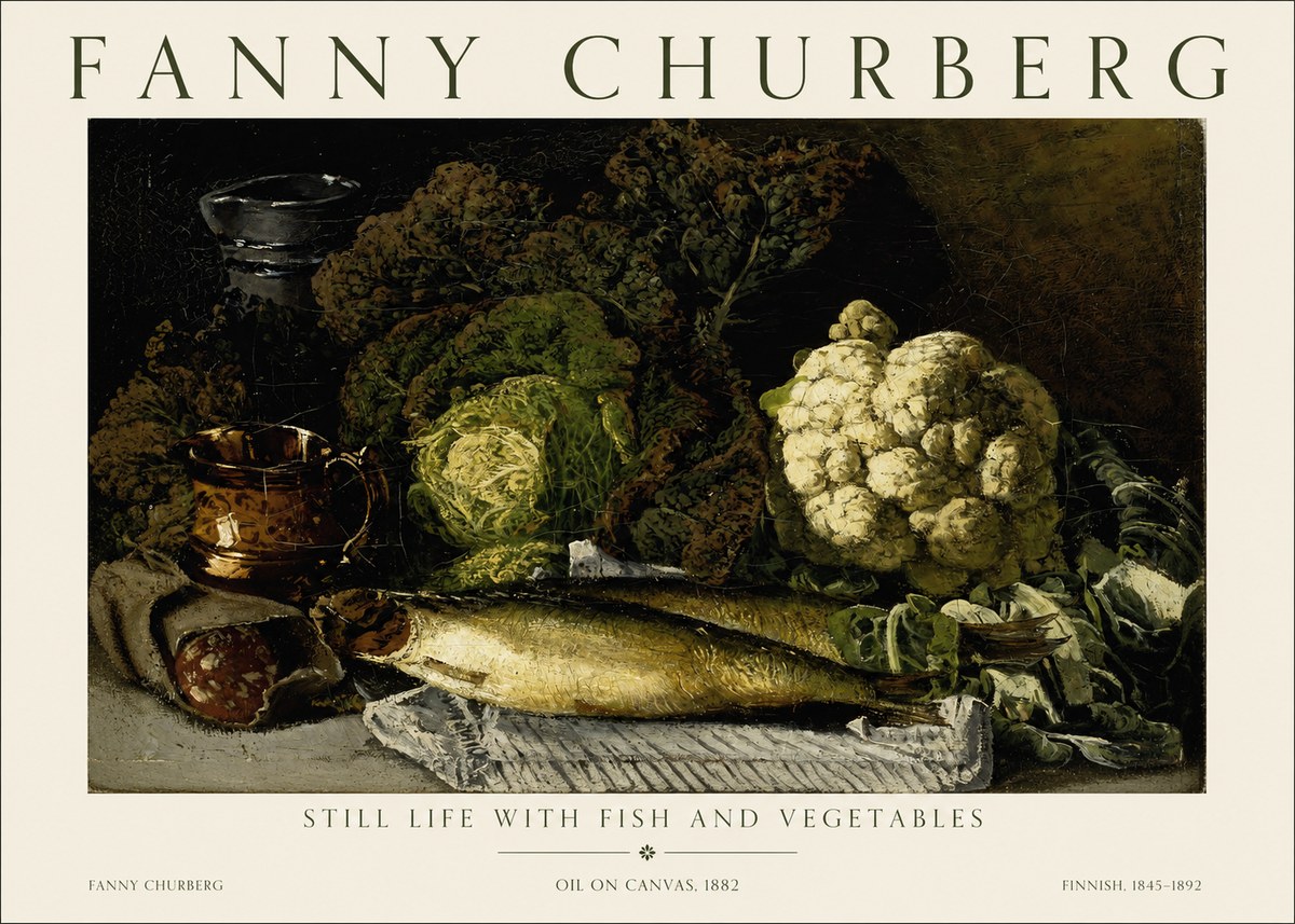 Fanny Churberg Still Life with Fish and Vegetables No1 - Affiche