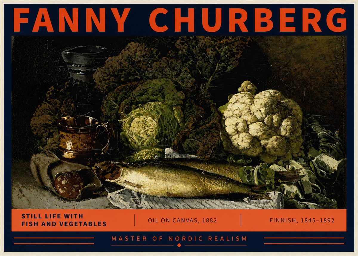 Fanny Churberg Still Life with Fish and Vegetables No2 - Affiche