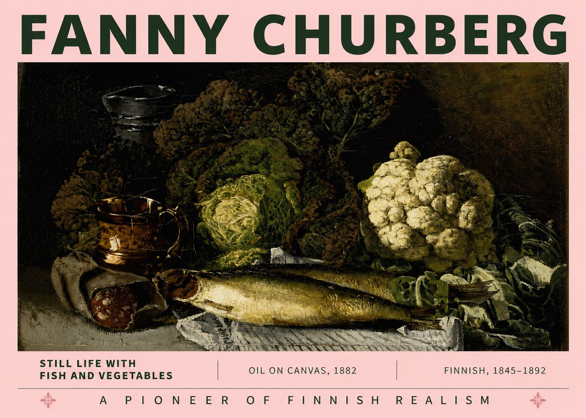 Fanny Churberg Still Life with Fish and Vegetables No3 - Affiche
