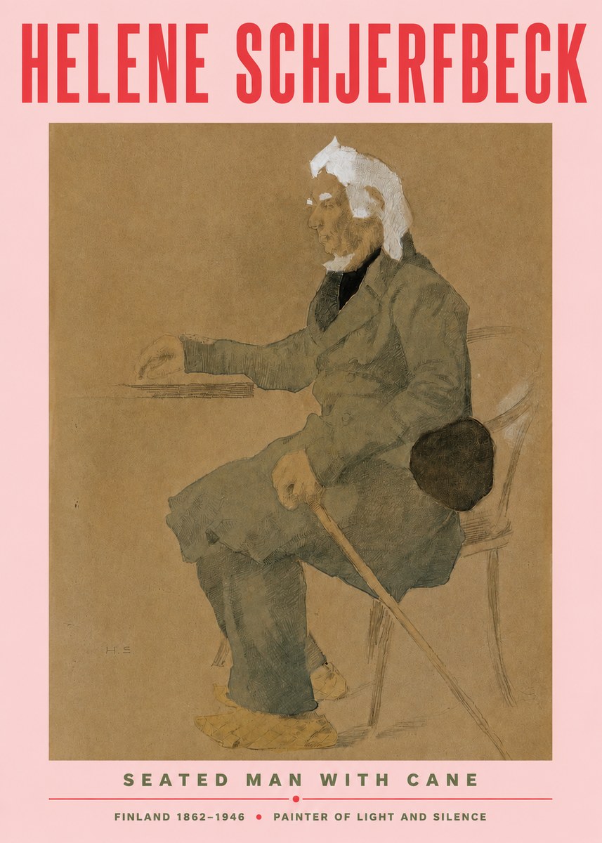 Helene Schjerfbeck Seated Man with Cane No3 - Affiche
