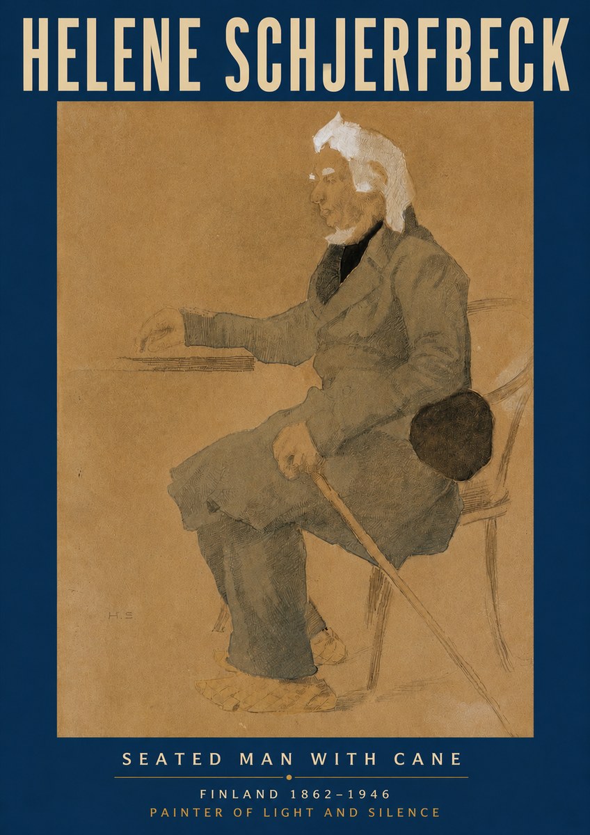 Helene Schjerfbeck Seated Man with Cane No5 - Affiche