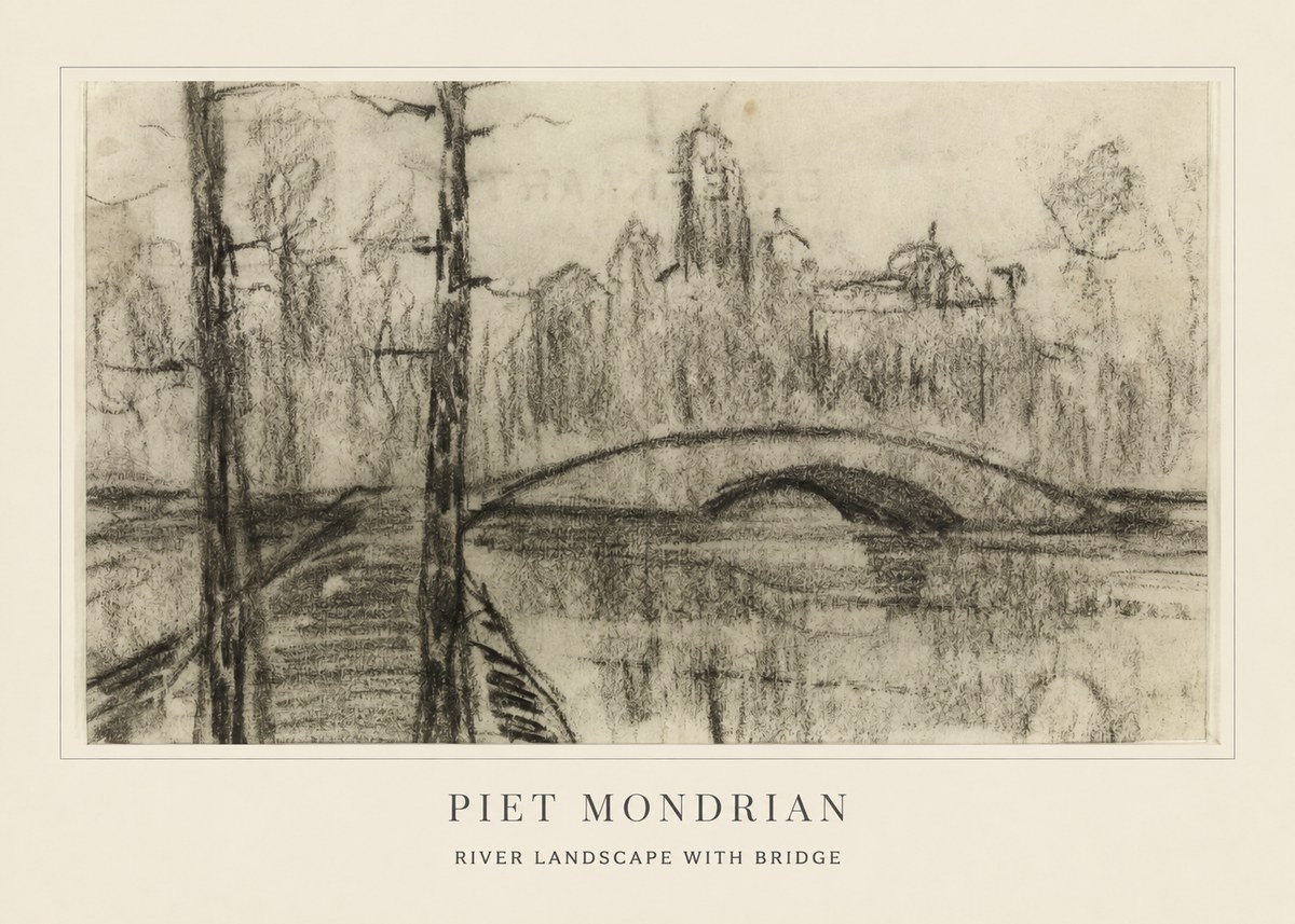 Piet Mondrian River Landscape with Bridge No4 - Affiche
